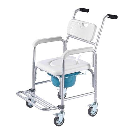 VEVOR Bedside Commode Chair with Wheels, 159 kg Capacity, 4-in-1 Portable Toilet and Raised Toilet Seat with Padded Seat/Backrest/Flip-up Footrest, Detachable 5L Bucket, Shower Wheelchair for Seniors