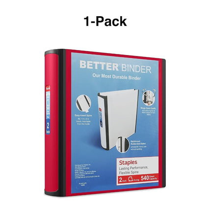 Staples 2 Inch Better View Binder with D-Rings (Red) by Staples