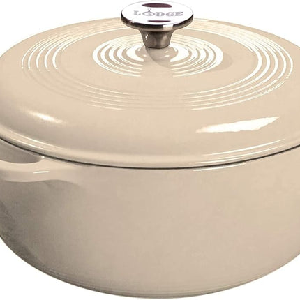Lodge 3 Quart Enameled Cast Iron Dutch Oven with Lid – Dual Handles – Oven Safe up to 500° F or on Stovetop - Use to Marinate, Cook, Bake, Refrigerate and Serve – Sandalwood