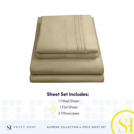 Sweet Home Collection Juego de cama de lujo con sábana encimera, sábana bajera, 2 fundas de almohada, microfibra, salvia, California King