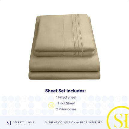 Sweet Home Collection Luxury Bedding Set with Flat, Fitted Sheet, 2 Pillow Cases, Microfiber, Sage, King