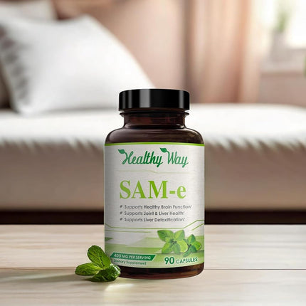Healthy Way Pure SAM-e 400mg Supplement (Non-GMO) - 90 Capsules Sam-e (S-Adenosyl Methionine) to Support Mood, Joint Health, and Brain Function Non GMO USA Made