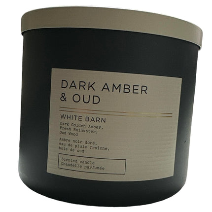 Bath & Body Works, vela de 3 mechas White Barn con aceites esenciales - 14.5 oz - ¡Aromas de primavera 2022! (Ámbar oscuro y Oud)