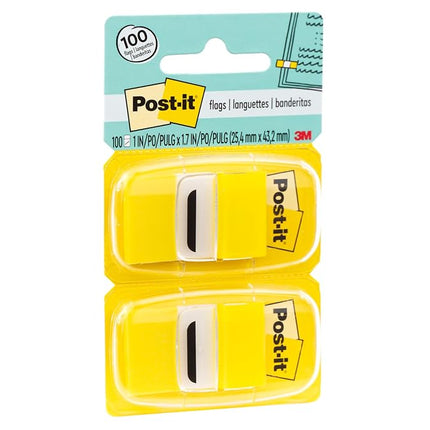 Post-it 680-YW2 Flags Value Pack, Yellow, 1 in. Wide, 50/Dispenser, 100 Flags