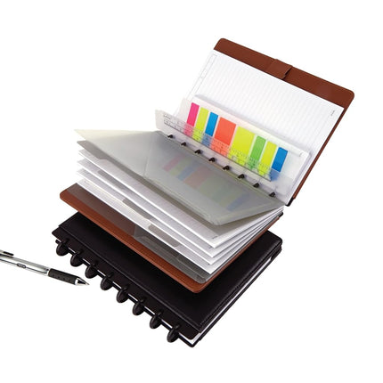 TUL Custom Note-Taking System Discbound Notebook, Junior Size, Leather Cover, Black