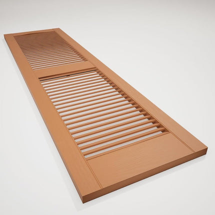 12"W x 52"H Lifetime Vinyl, Standard Cathedral Top Center Mullion, Open Louver Shutters, w/Installation Shutter-Lok's & Matching Screws (Per Pair), Treated Cedar