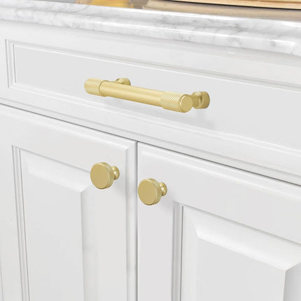 BUKOBYHE 10 Pack 3Inch(76mm) Brushed Gold Kitchen Cabinet Handles Knurled Cabinet Pulls Gold Drawer Pulls Kitchen Hardware