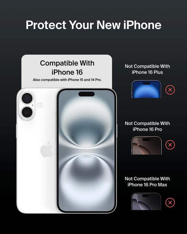 Belkin ScreenForce InvisiGlass Treated Screen Protector for iPhone 16, iPhone 15, & iPhone 14 Pro, Scratch-Resistant Impact Protection w/Included Easy Align Tray for Bubble Free Application - Made