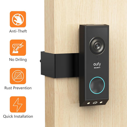 Anti Theft Doorbell Mount for Eufy E340, No-Drill Adjustable Doorbell Camera Mount Compatible with Eufy Doorbell, Not Block Doorbell Sensor, Apartment Doorbell Holder for Renters, Black