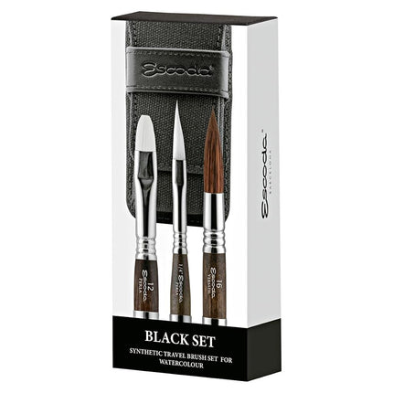 ESCODA Set 3 Watercolor Brushes - Black Travel Set