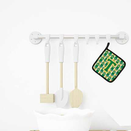 Caroline's Treasures Letter T Football Green and Gold Pair of Pot Holders CJ1069-TPTHD, Fabric