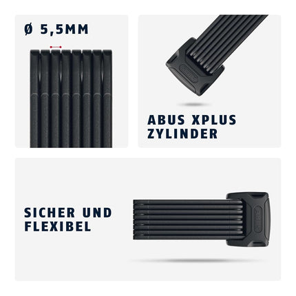 ABUS Bordo 6000K folding lock with SH lock holder - Bike lock with XPlus cylinder for high tamper protection - security level 10 - Length 120 cm