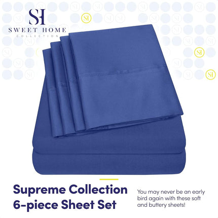 Sweet Home Collection Parure de draps 6 pièces en microfibre brossée 1500 fils/pouce carré avec poches profondes – 2 taies d'oreiller supplémentaires, bon rapport qualité-prix, lit court de camping-car Queen, bleu roi