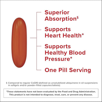 Qunol Mega Ubiquinol 100mg CoQ10, Superior Absorption, Patented Water and Fat Soluble Natural Supplement Form of Coenzyme Q10, Antioxidant for Heart Health, 100 Count Softgels.