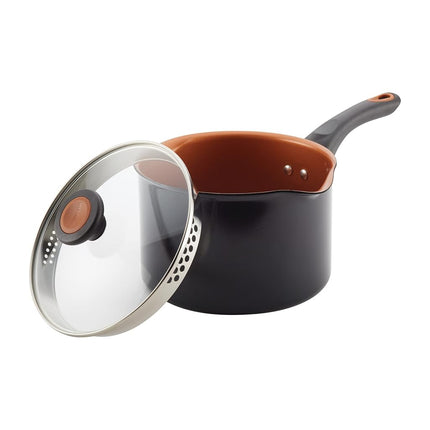Farberware Glide Nonstick Sauce Pan/Saucepan with Straining and Lid, 3 Quart, (Black)