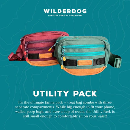 Wilderdog Utility Fanny Pack stores Treats, Balls, Keys in 3 Pockets with adjustable strap and Poop Bag dispenser, Pacific Blue, one size, Dog Walking Fanny Pack