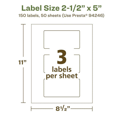 Avery EcoFriendly Matte White Recycled Rectangle Labels, 2.5" x 5", Print-to-The-Edge, Matte White Labels, Permanent Adhesive, Laser/Inkjet Printable, 150 Total
