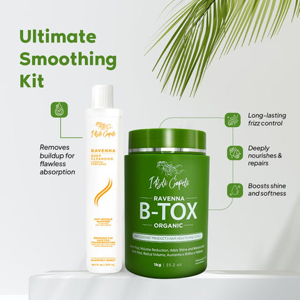 IBelli Capelli Kit Ravenna B Tox Organic 1Kg35.02 Oz Anti Residue Shampoo Deep Cleansing 300Ml10.1 Fl.Oz
