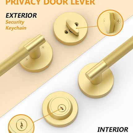 Asidrama Premium Brushed Gold Zinc-Alloy Front Door Lock Set: Double Cylinder Deadbolt, Heavy Duty Security Handleset for Left/Right Exterior Doors, Universal Entry Locks (2 Pack)