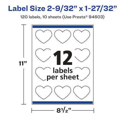 Avery Glossy Clear Heart Labels with Sure Feed, 2-9/32" x 1-27/32", 120 Glossy Clear Labels, Print-to-The-Edge, Laser/Inkjet Printable Labels