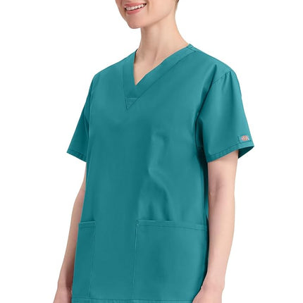 Dickies EDS Signature Scrubs for Women, V-Neck Womens Tops in Soft Brushed Poplin 86706, Ceil Blue, XL