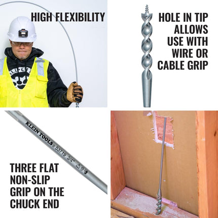 Klein Tools 53719 Flex Bit Auger with Screw Point, 3/4-Inch x 54-Inch Long Flexible Drill Bit/Fish Bit for Pulling Wire Behind Walls