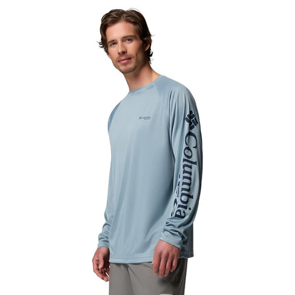 Columbia Mens PFG Terminal Tackle Long Sleeve Shirt, Dockside Blue Heather/Collegiate Navy, Medium