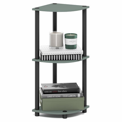 Furinno TURN-N-TUBE Corner Shelf, 3-Tier Corner Bookshelf, Display Storage Shelves with Open Shelves, for Organization and Storage, Living Room, Home Office, Garage, Sage Green