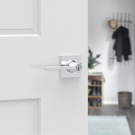 Kwikset Casey Entry Door Lock Lever, Secure Keyed Exterior Entrance, with Reversible Handle, SmartKey Re-Key Security Technology and Microban Protection in Polished Chrome