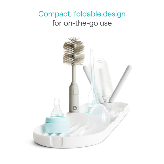 Munchkin® Travel Baby Bottle Drying Rack with Silicone Bottle Brush - Compact and Foldable, Fits Easily in Diaper Bags for On-The-Go Use