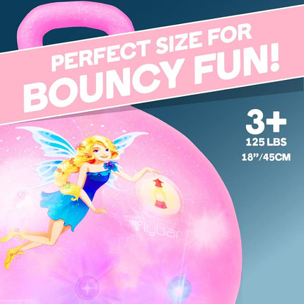 Flybar Hopper Ball for Kids, Inflatable Bouncy Ride-On Ball w/Handle for Indoor & Outdoor Active Play, Includes Pump, Jump Toy for Boys & Girls, Supports Up to 165 lbs, Ages 3+, 18-Inch, Small