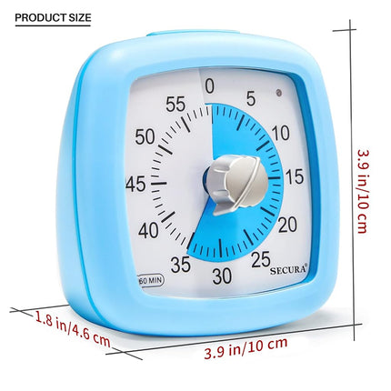 Secura 60-Minute Visual Timer, Kitchen Timer, Countdown Timer for Kids and Adults, Loud Alarm, Time Management Tool with Pause Function (Blue)