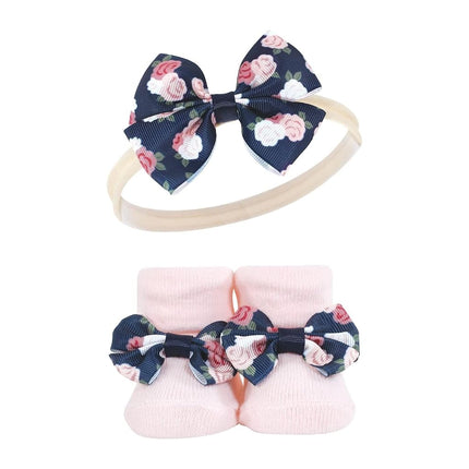 Hudson Baby Girl's Headband and Socks Giftset, Blue Blush Floral, One Size