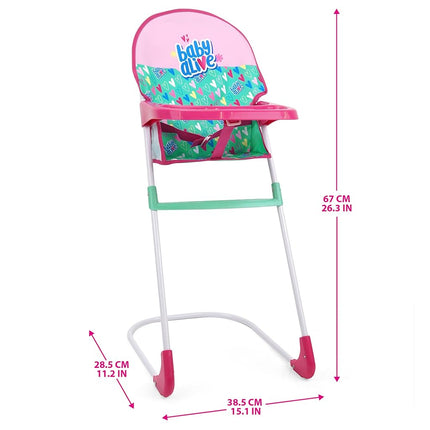 509 Crew Baby Alive: Travel N' Feed Set - 7pcs - Green, Pink, Hearts - Stroller, Highchair, Bag, Feeding Accessories, Set for Dolls Up to 18", Kids Toy, Ages 3+