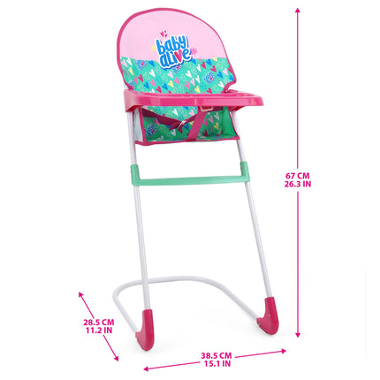 509 Crew Baby Alive: Travel N' Feed Set - 7pcs - Green, Pink, Hearts - Stroller, Highchair, Bag, Feeding Accessories, Set for Dolls Up to 18", Kids Toy, Ages 3+