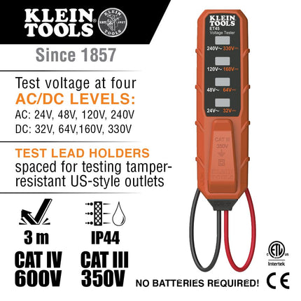 Kit de prueba eléctrica Klein Tools ET45VP con probador de receptáculos GFCI y probador de voltaje CA/CC