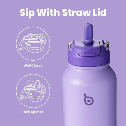 BOTTLE BOTTLE Insulated Water Bottle 950ml(32oz) Stainless Steel Sports Water Bottles with Straw Dual-use Lid Drink Flask Design for Gym with Pill Box (Purple)