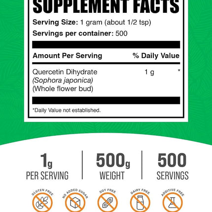 BulkSupplements.com Quercetin Dihydrate Powder - Vegan Supplement - Quercetin Powder - Lung Support Supplement - Antioxidants Supplement - Quercetin 500mg Powder (500 Grams - 1.1 lbs)