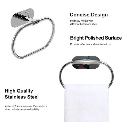 HouseAid Self Adhesive Towel Ring for Bathroom, Stainless Steel Adhesive Hand Towel Holder, No Drilling Modern Hand Towel Hanger, Polished Chrome