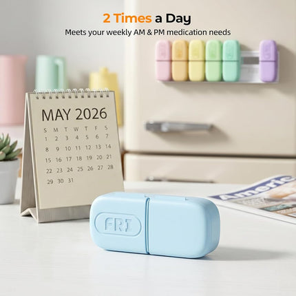 Daviky Magnetic Pill Organizer 2 Times a Day, Weekly AM PM Pill Case, Pill Box 7 Day with Magnets and Stand, Large Medicine Organizer for Medication, Vitamins and Supplements, Macaron
