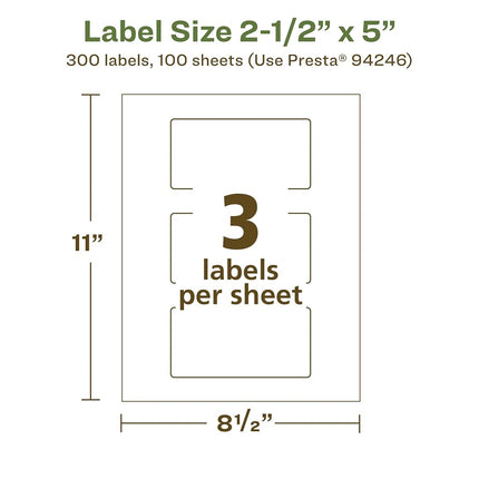 Etiquetas Avery EcoFriendly recicladas rectangulares blancas mate, 6,35 cm x 12,7 cm, impresión hasta el borde, etiquetas blancas mate, adhesivo permanente, imprimibles con láser/inyección de tinta, 300 en total