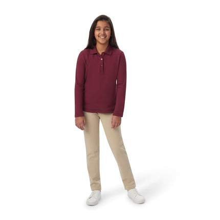 French Toast Girls Long Sleeve Interlock with Picot Collar (Standard & Plus) Polo Shirt, Burgundy, S (6 Years/6 Years Plus)