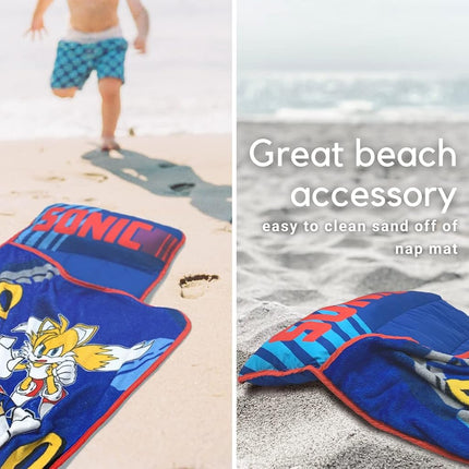 Franco Sonic Soft Toddler Nap Mat con Almohada y Manta, Perfecto para Preescolar/Guardería/Viaje/Saco de Dormir, 53 x 114 cm (Producto Oficial de Sega) por