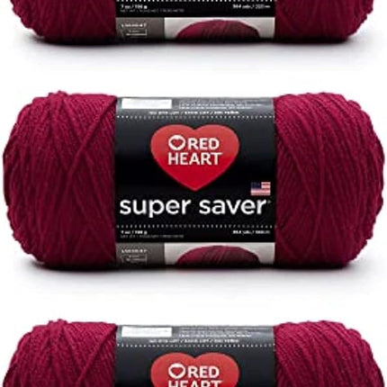 Red Heart Super Saver Pack of 3 - Burgundy - 7oz/198g - Acrylic - 4 Medium (Worsted) - 364 Yards - Knitting, Crocheting, Crafts & Amigurumi
