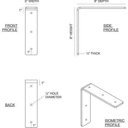 Ekena Millwork BKTM02X08X08HAPWH Steel Bracket Hamilton, 2"W x 8"D x 8"H, White Primer
