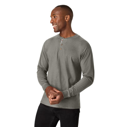 Hanes Men`s Beefy-T Long-Sleeve Henley, M, Pebblestone Crossdye