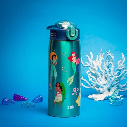 Zak Designs Disney Princess Water Bottle for Travel and At Home, 19 oz Vacuum Insulated Stainless Steel with Locking Spout Cover, Built-in Carrying Loop, Leak-Proof Design (Disney Princess)