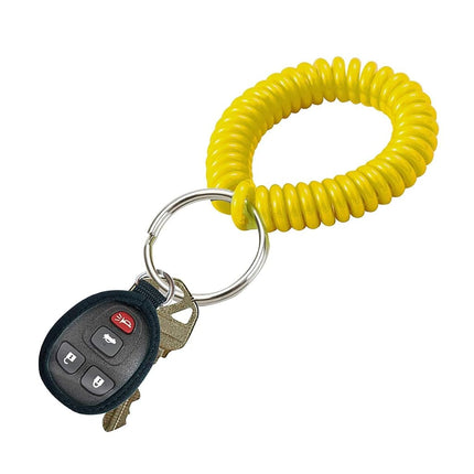 Lucky Line 2” Diameter Spiral Wrist Coil with Steel Key Ring, Flexible Wrist Band Key Chain Bracelet, Stretches to 12”, Yellow, 5 Pack (4108005)