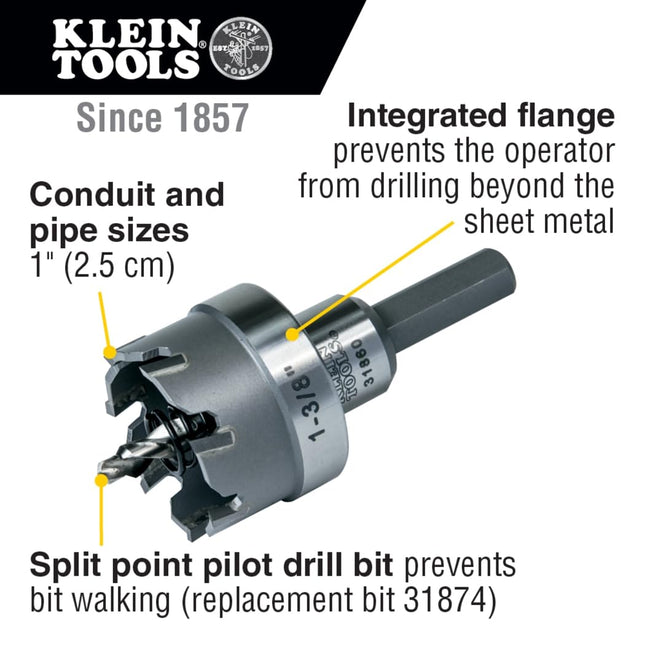 Klein Tools 31860 1-3/8-Inch Carbide Hole Cutter