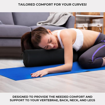 ForPro Full Round Bolster, Black, Oil and stain-resistant, for Massage and Yoga, 6” R x 26” L